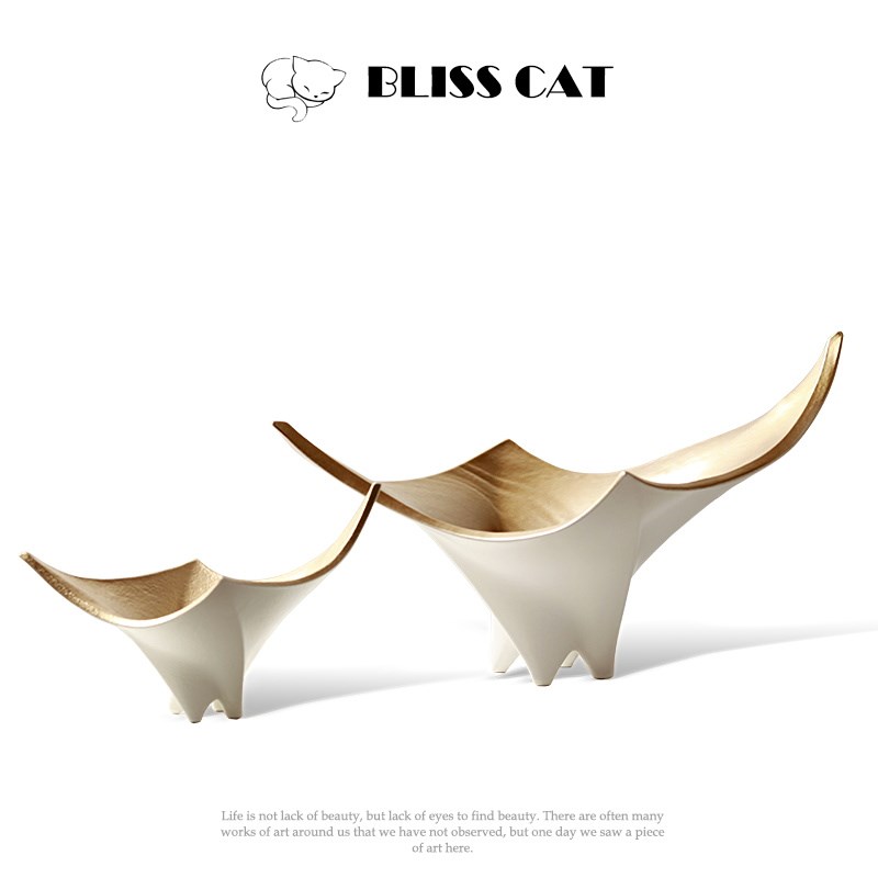 现代简约金色几何陶瓷果盘客厅餐桌茶几设计师创意艺术置物盘摆件