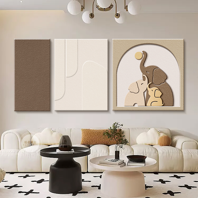 侘寂风大象客厅装饰画简约立体砂岩肌理实物画高档沙发背景墙挂画