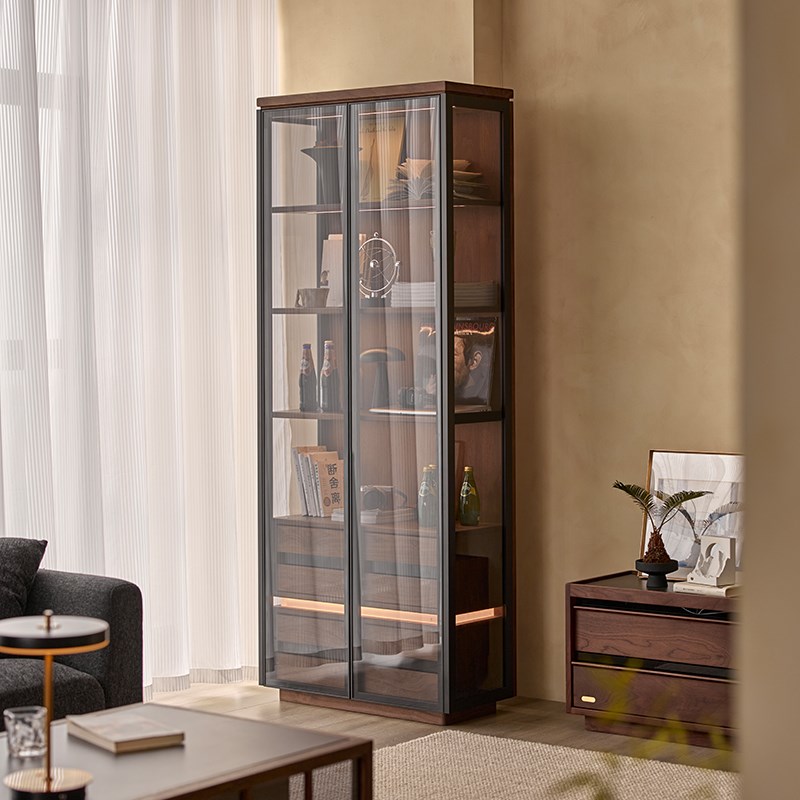 实木落地书柜玻璃展示柜整墙客厅茶具柜防尘满墙书架