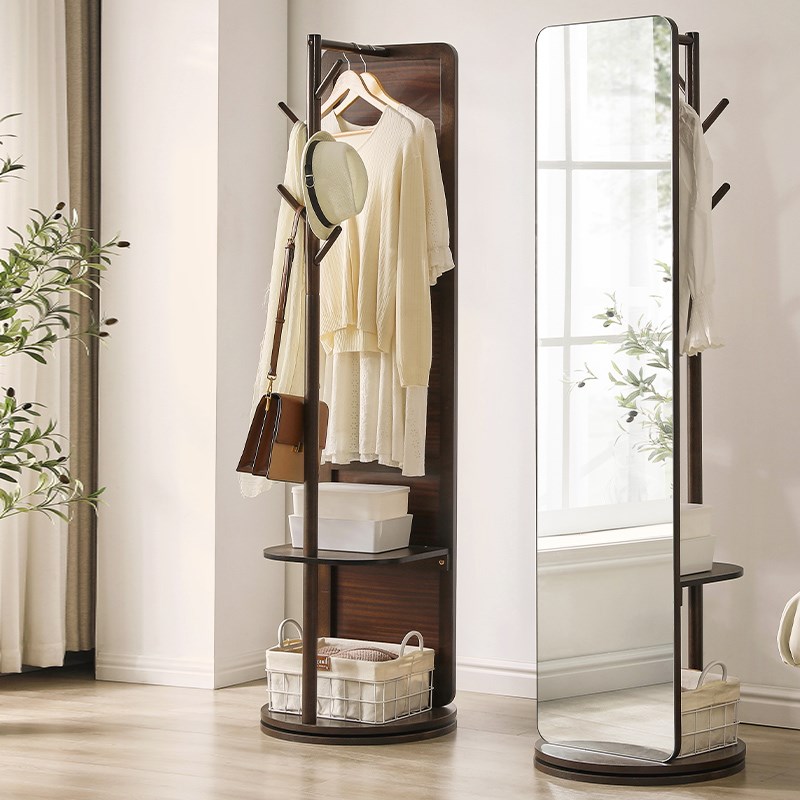 扬远实木旋转全身镜落地镜家用卧室可试衣镜挂衣架一体穿衣镜