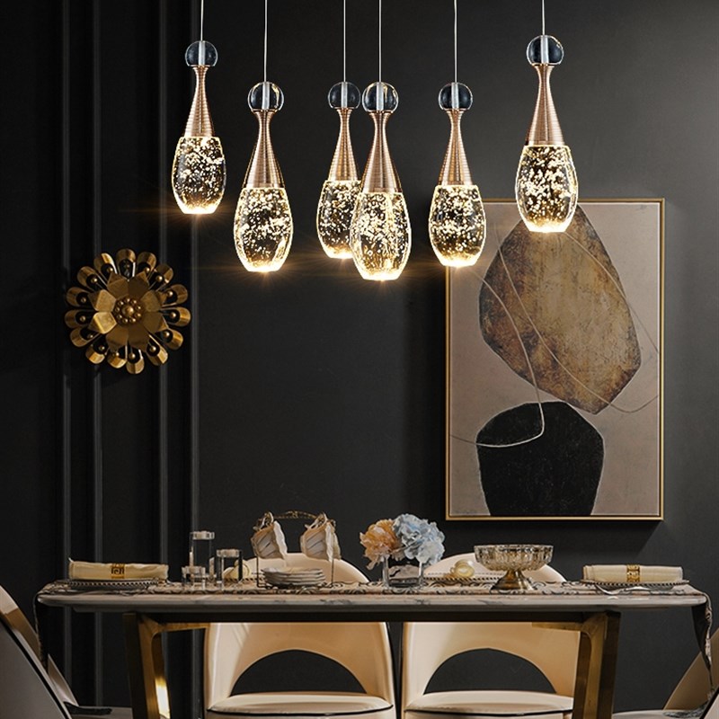 后现代轻奢水晶三头六头餐厅吧台吊灯卧室床头鱼线长灯客厅背景灯