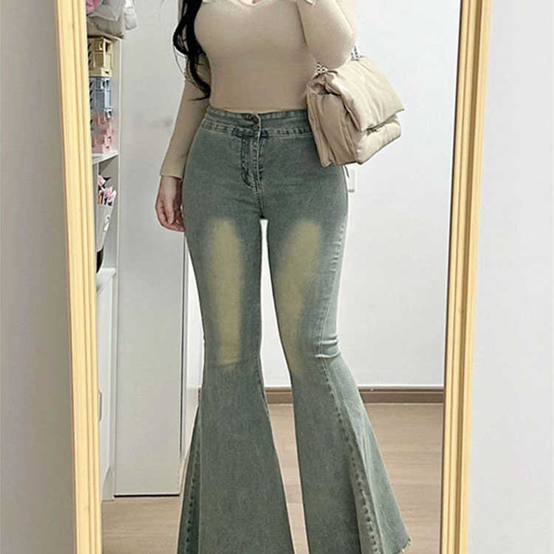 2-300斤加肥加大胖mm大码女装微喇牛仔裤女春秋新款高腰喇叭裤子