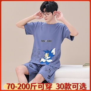 青少年男睡衣短袖男孩男童10-15岁纯棉儿童夏季短款棉绸初中学生