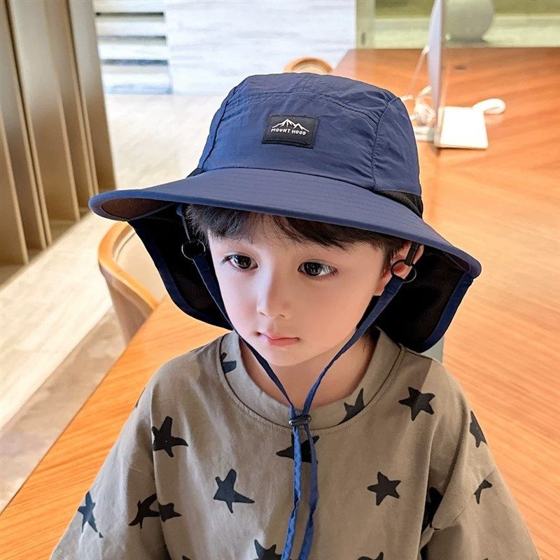 儿童帽子夏季护颈防晒渔夫帽男女童遮阳登山帽户外披肩帽透气帽子