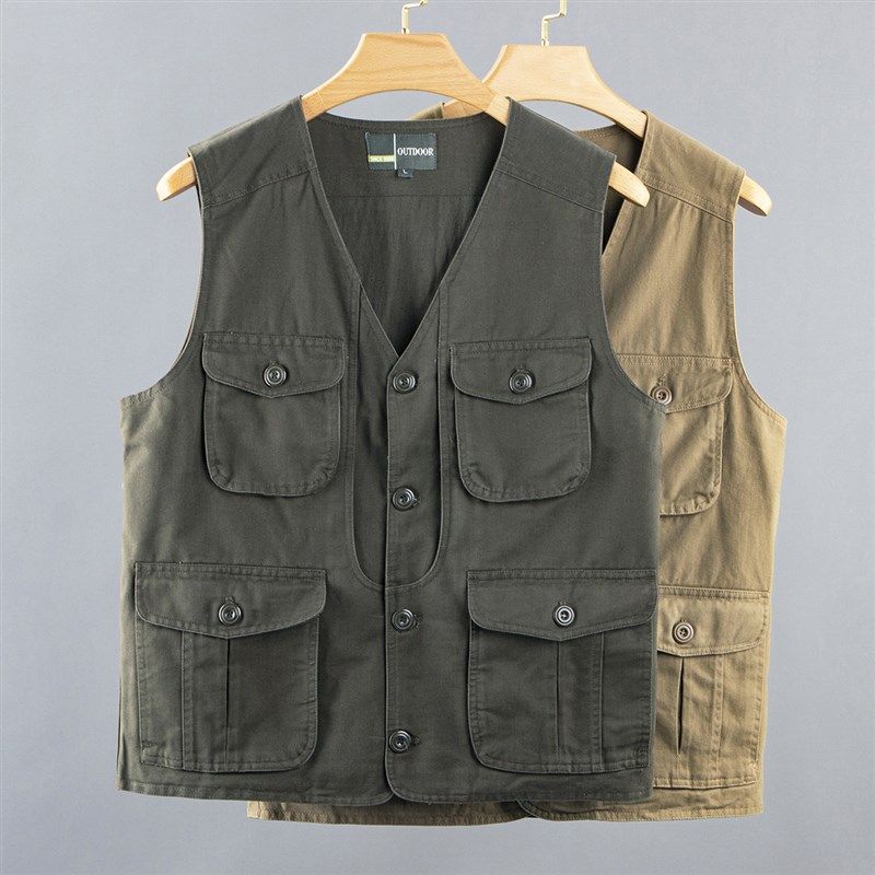 春秋款男士薄马甲100%纯棉多口袋加肥加大休闲背心中老年爸爸坎肩,男装,常规马甲,淘宝优惠券,粉丝福利购,淘宝优惠卷