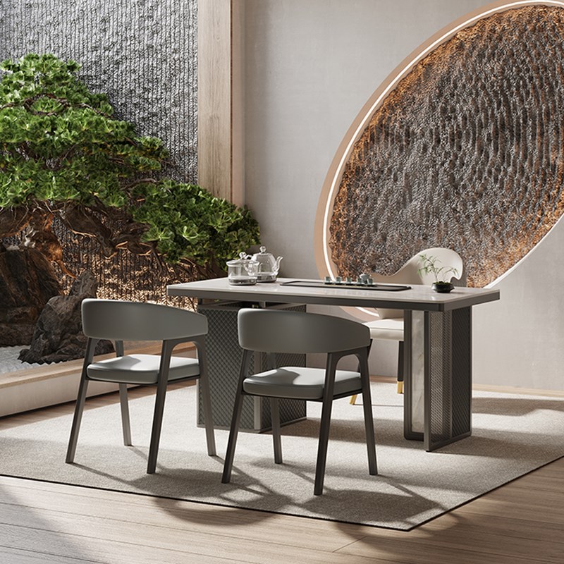 轻奢岩板全自动上水泡茶桌嵌入式茶台家用客厅多功能一桌五椅组合