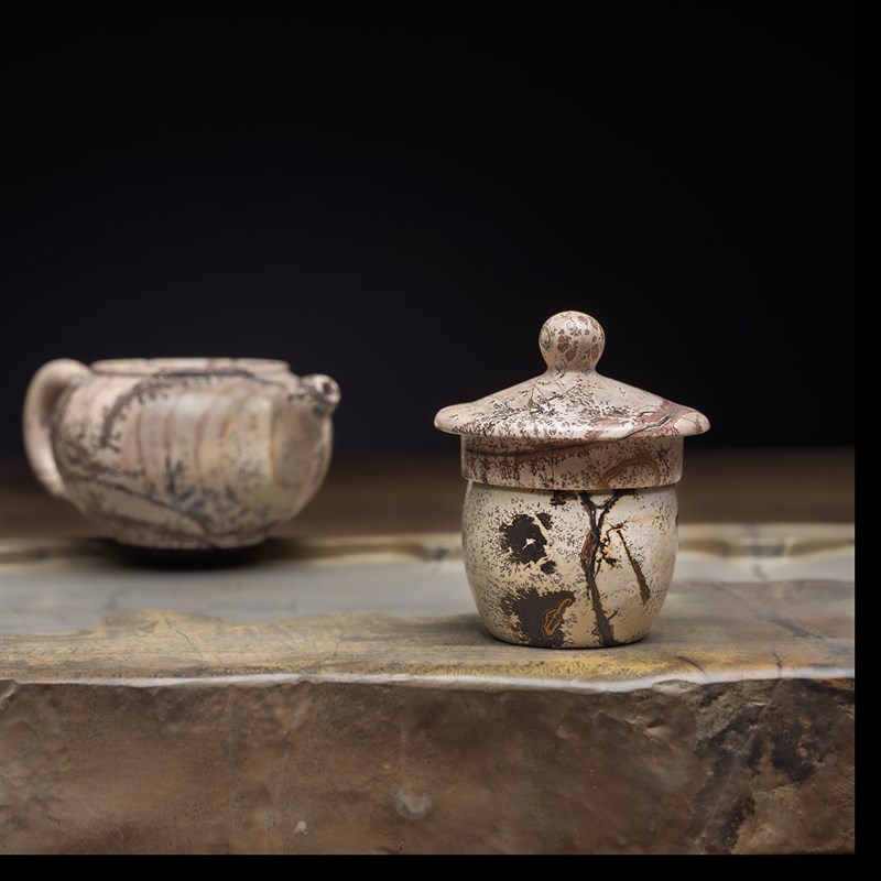 广西草花国画石精品盖置茶具茶盘奇石摆件工艺品精抛无漆TGZ1-