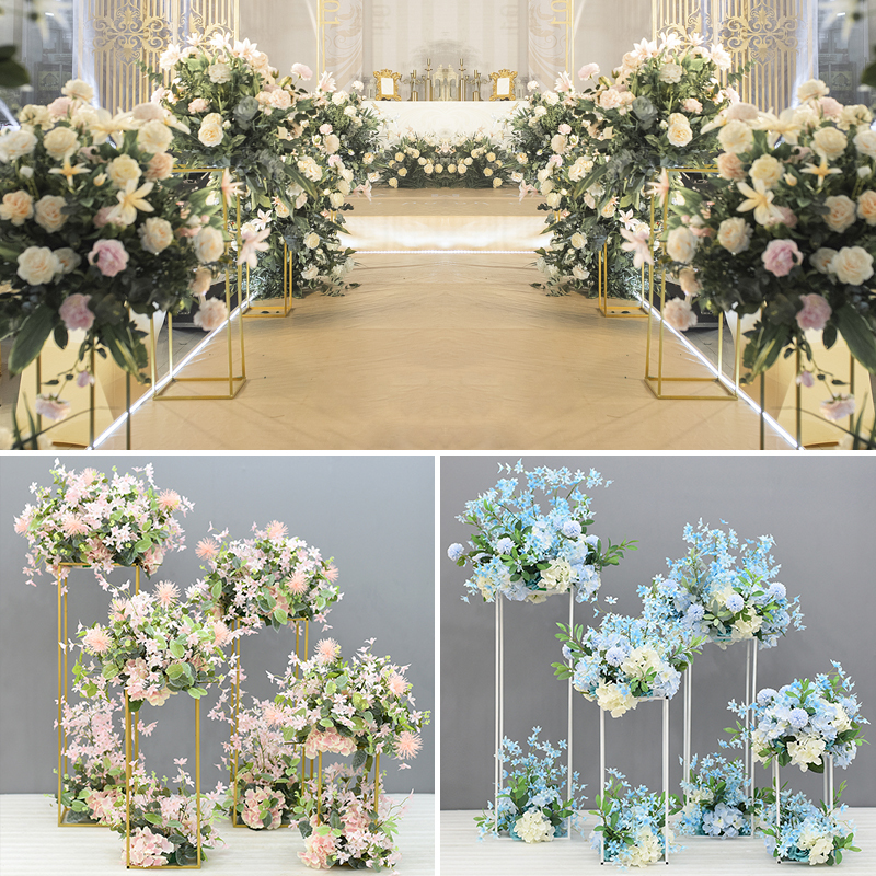 婚庆道具铁艺几何路引花艺仿真花装饰婚礼酒店用花舞台T台摆件花