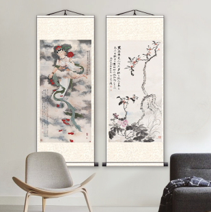 张大千国画月桂飘香 墨荷图丝绸画卷轴画 现代S玄关客厅装饰挂画