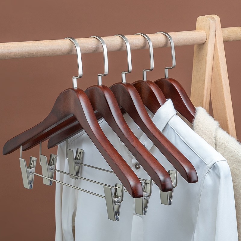 衣架家用挂衣实木带夹子衣服撑裤子一体连体衣柜酒店宾馆客房衣撑