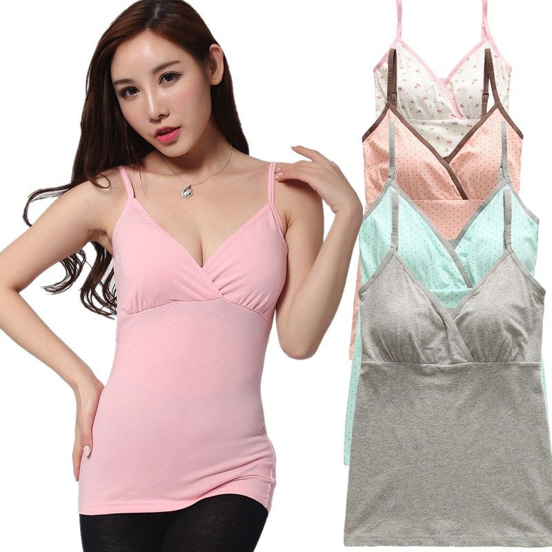 哺乳吊带纯棉内衣喂奶免穿文胸交叉口哺乳月子服上衣外出四季款