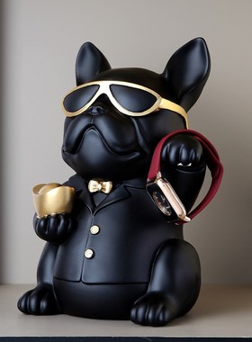 创意法斗狗大号存钱罐树脂摆件钥匙收纳家居客厅装饰品乔迁礼物