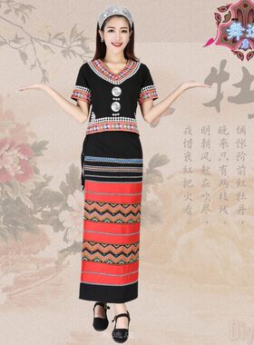 新绣花佤族服装女装 长裙澜沧佤族舞蹈演出服装 云南少数民族服饰