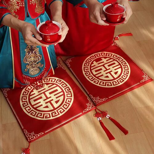 喜字跪垫新款结婚婚礼敬茶跪拜垫改口敬茶喜垫福垫跪拜垫婚庆用品