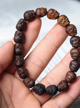 沉香木雕刻十八罗汉佛珠手串貔貅男小叶紫檀木念珠手持沉香车挂件