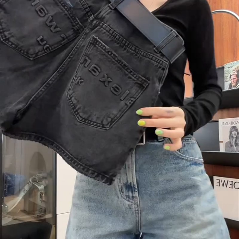 做旧复古阔腿牛仔短裤女2024年夏季新款高腰宽松显瘦a字五分裤子