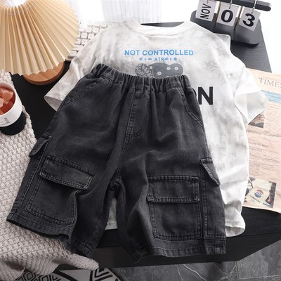 男童夏季工装牛仔短裤宽松夏装薄款外穿2025新款洋气炸街中裤潮牌