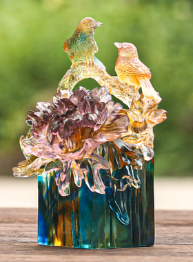 琉璃喜鹊摆件家居新房桌面装饰结婚礼物送新人创意工艺品喜上眉梢