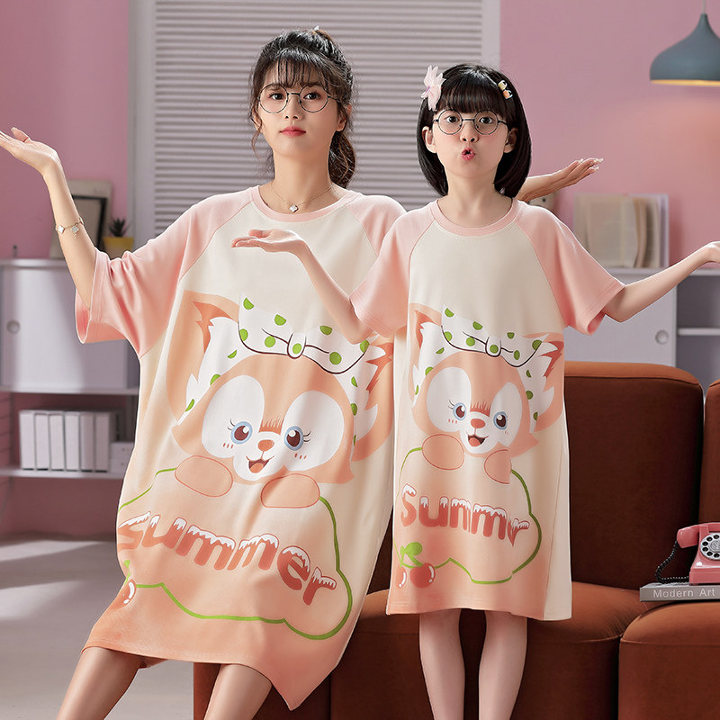 夏季女童睡裙亲子母女装纯棉睡衣大童全棉女孩公主风可爱居家裙子,童装/婴儿装/亲子装,家居裙/睡裙,淘宝优惠券,粉丝福利购,淘宝优惠卷