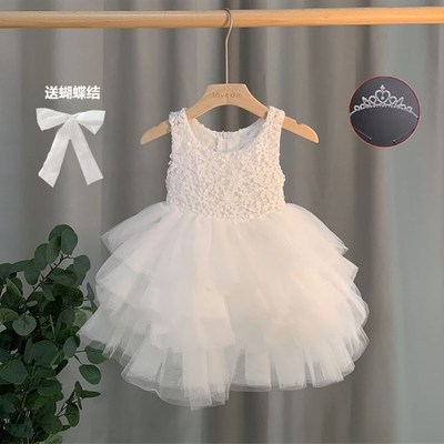 周岁女宝宝礼服夏季一岁生日公主裙白色连衣裙儿童演出服蓬蓬纱裙