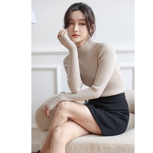 半高领针织衫女2021秋冬紧身内搭加厚黑色毛衣长袖套头打底衫上衣