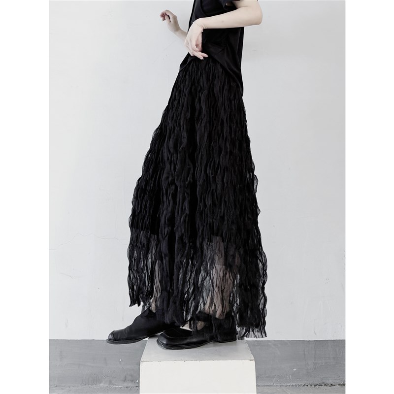 浮木兮/仙气水波纹蓬蓬纱裙暗黑公主裙春夏梦幻半身裙长裙女