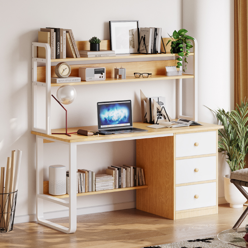 书桌书架一体桌台式电脑桌学生家用学习桌书桌子卧室简易办公桌