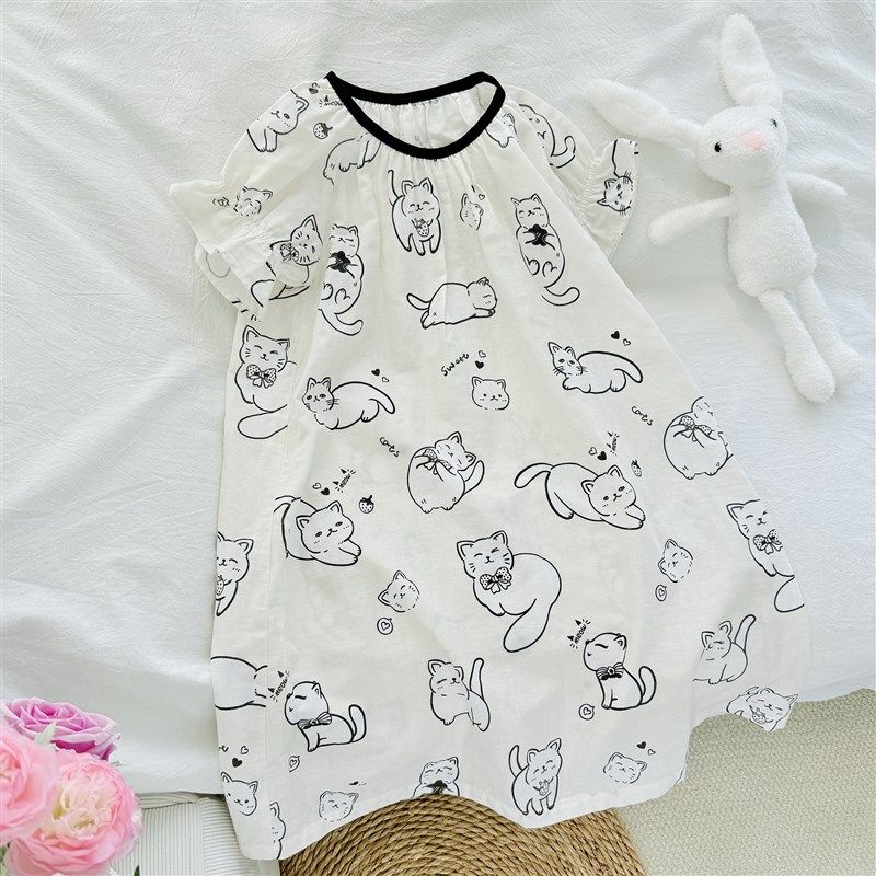女童睡裙女款儿童睡衣2025新款夏女孩纯棉纱布大童少女居家猫咪裙,童装/婴儿装/亲子装,家居裙/睡裙,淘宝优惠券,粉丝福利购,淘宝优惠卷