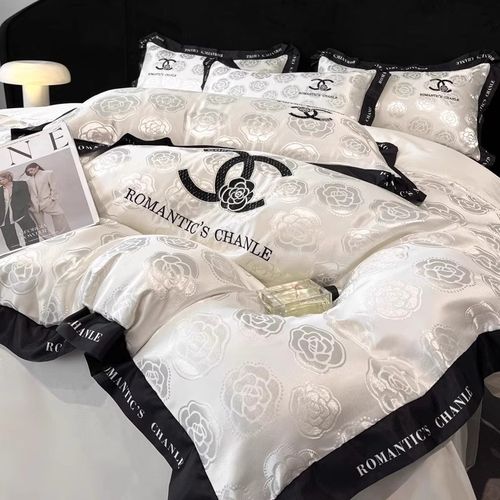 简约提花水洗真丝四件套丝滑裸睡冰丝被套夏季床单床笠式床上用品