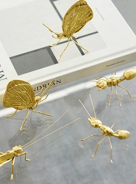 金色金属蚂蚁蝴蝶甲虫蚱蜢昆虫创意现代样板间小动物饰
