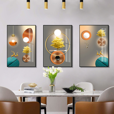 现代装饰画新款三联饭厅墙面挂画客厅沙发背景墙晶瓷壁画