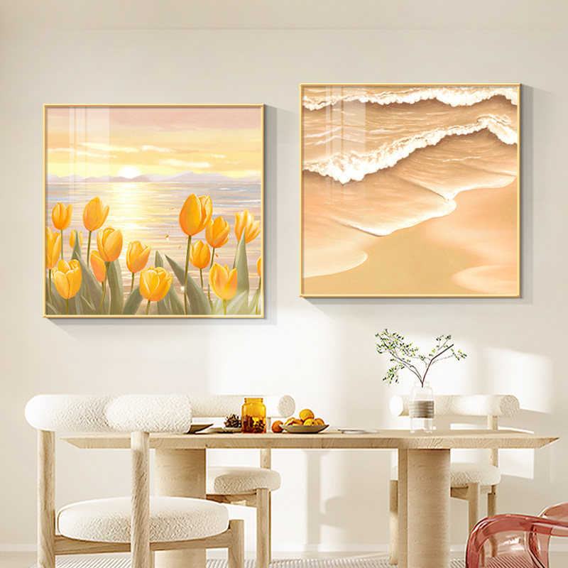 郁金香奶油风装饰画正方形风景挂画风饭厅餐桌背景墙壁画,家居饰品,现代装饰画,淘宝优惠券,粉丝福利购,淘宝优惠卷