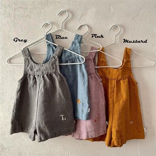衿依亚麻童装宝宝背带裤短款男女宝秋冬加厚儿童连体背带短裤3941