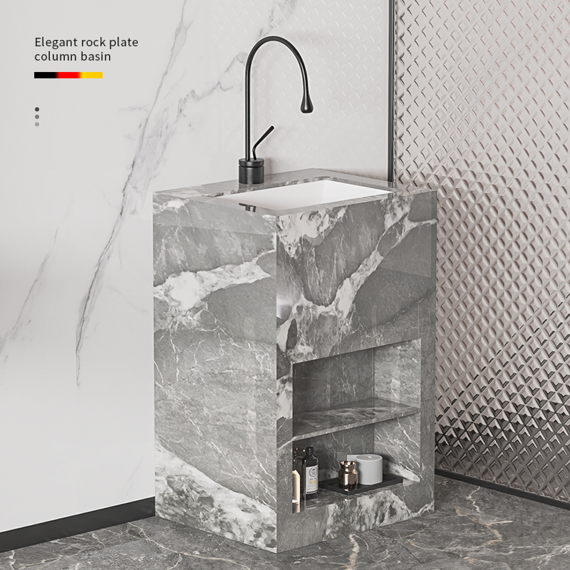 岩板立柱盆一体落地式洗脸盆洗手台阳台户外庭院石材大理石洗手池