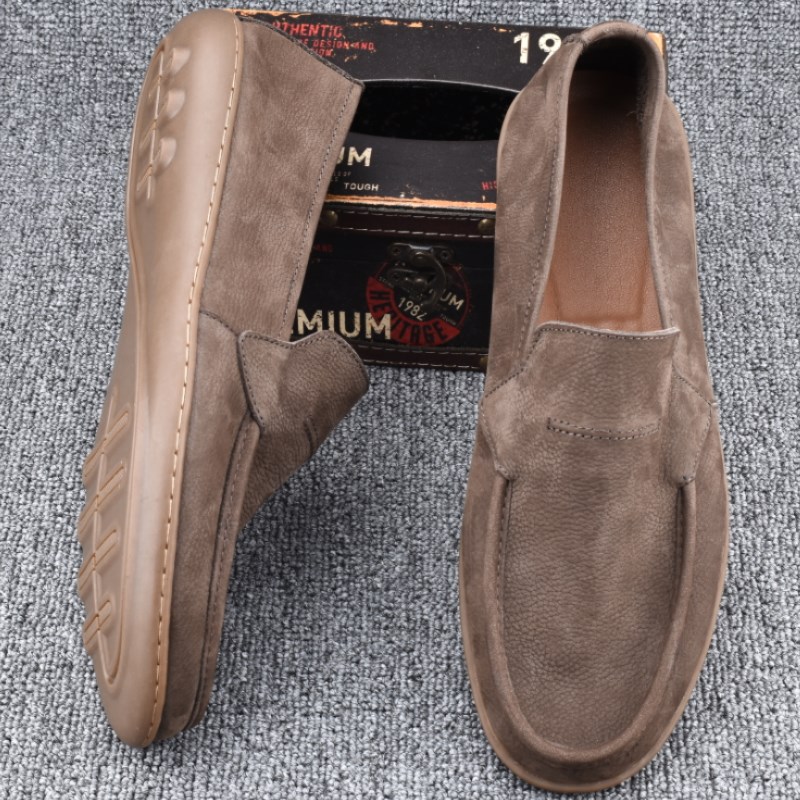 夏季新款头层牛皮软底开车男鞋真皮透气休闲皮鞋复古一脚蹬懒人鞋