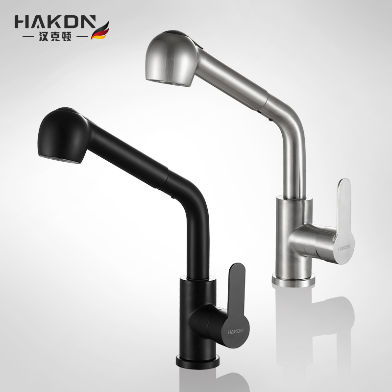 黑色厨房水龙头304不锈钢冷热抽拉水龙头家用洗菜盆水槽台盆龙头