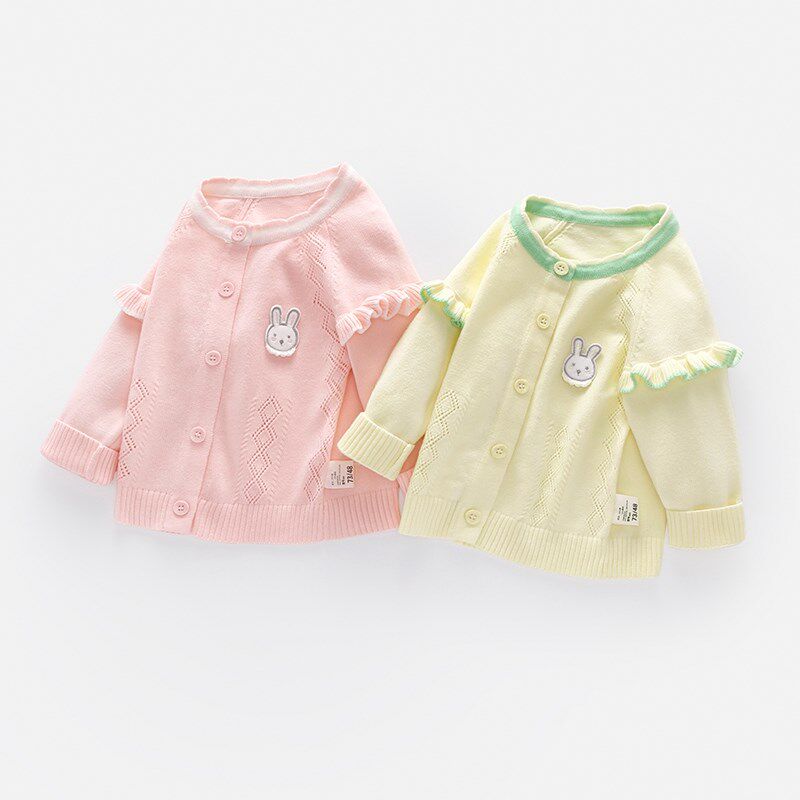 婴儿春装毛衣套装女宝宝针织开衫女童手工编织1-3岁薄款线衣外套