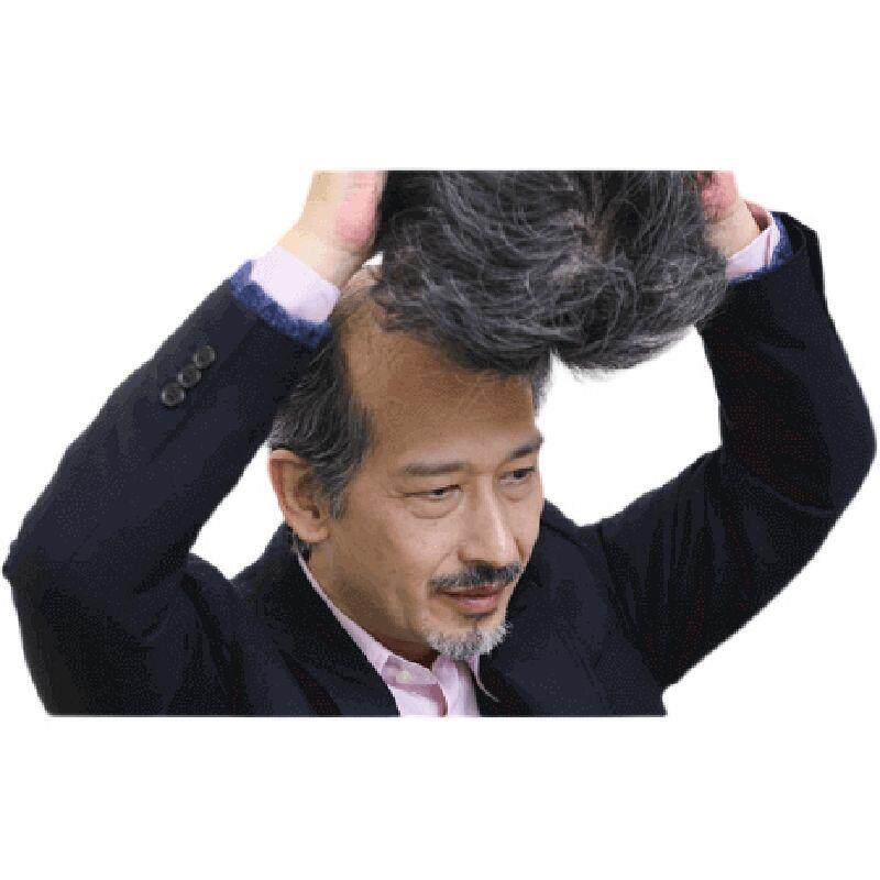 男士假发花白补发片男士补发块花白短直发头顶花白发片真发补发片
