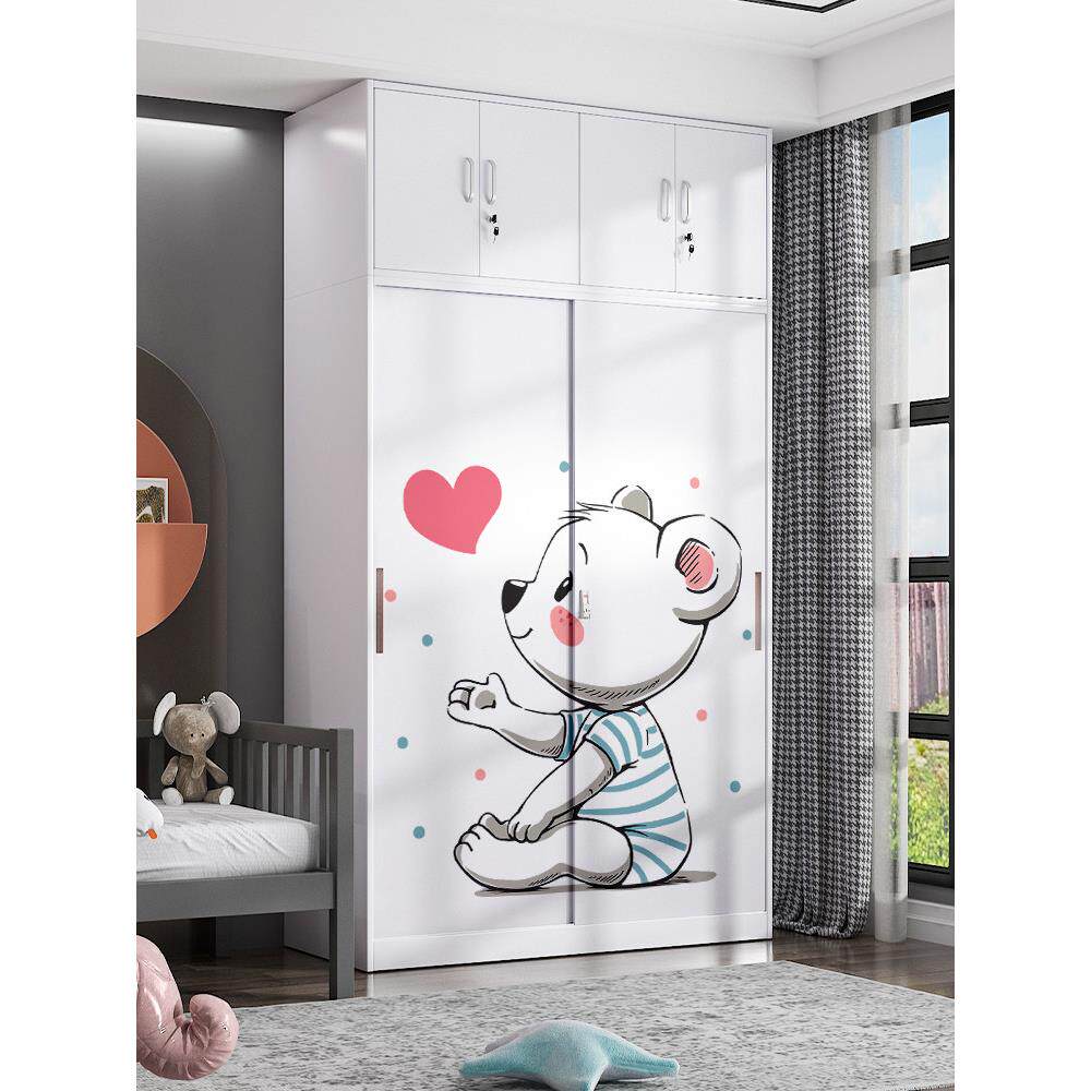 铁制皮革衣柜家庭卧室钢制大容量阳台收纳柜网红推拉门儿童衣柜收