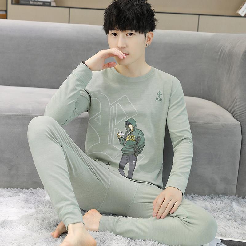 青少年秋衣卫生裤套装男大童桑蚕丝棉毛衫高中学生卫生衣卫生裤发