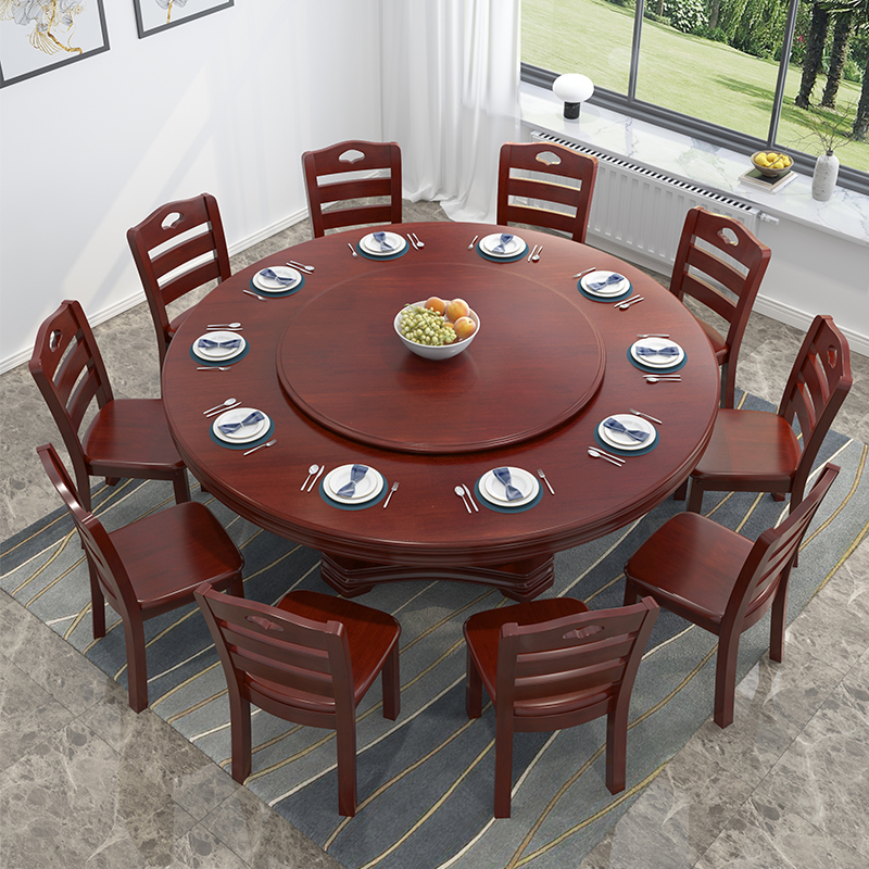 实木餐桌椅家用圆形饭桌带转盘饭店歺桌现代电磁炉人桌