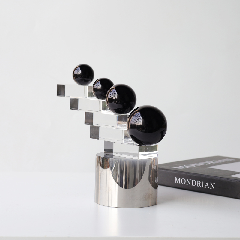 现代水晶球阶梯抽象摆件样板房客厅书房玄关茶几桌面软装饰品