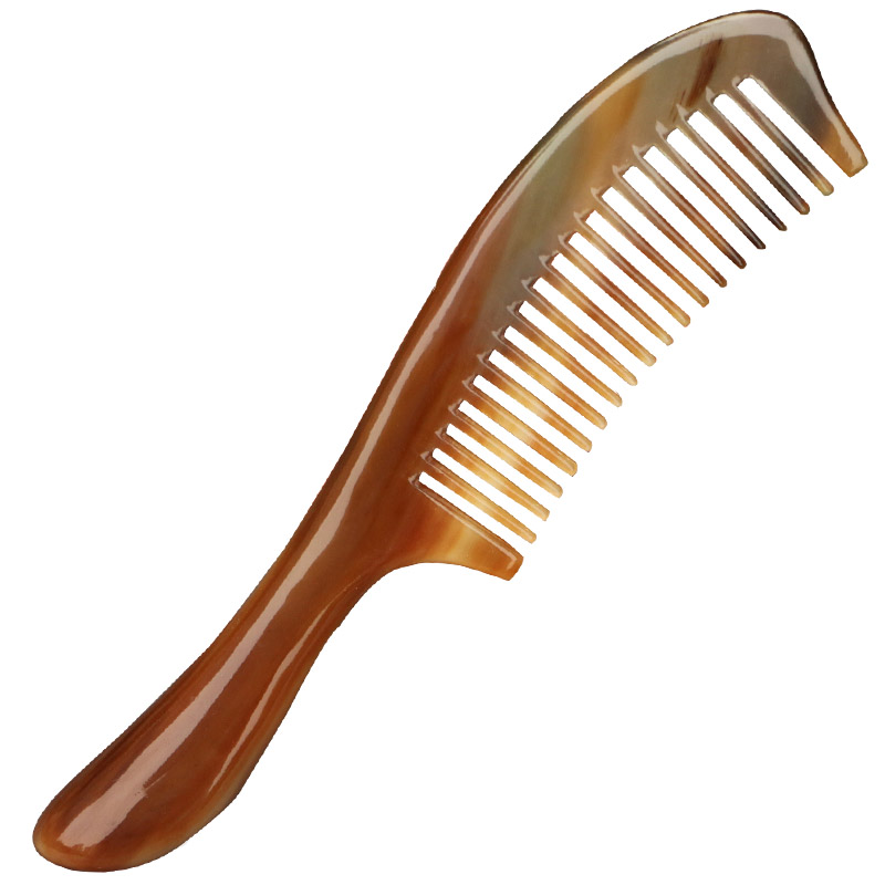 天然白牛角梳子宽大齿卷发梳子按摩保健梳 密细齿梳 特大号21厘米