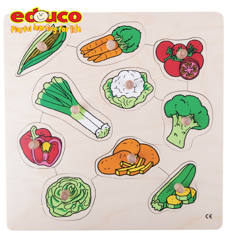 荷兰Educo木制益智抓手拼图游戏蔬菜水果农场动物适用8岁 农场动