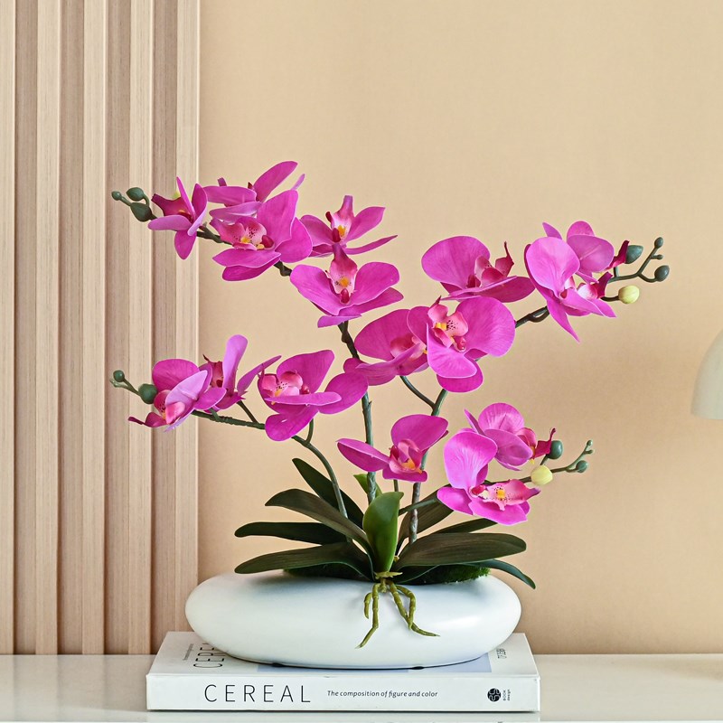 手感蝴蝶兰仿真花艺假花盆栽摆设客厅酒店餐桌面装饰品插花卉摆件