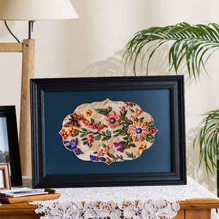 新复古风刺绣画框带绣球型卡纸绣国画实木相框摆台挂墙