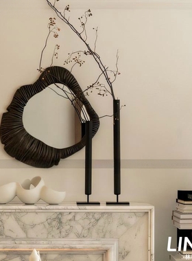 林与侘寂风黑色级感玄关装饰极简瓶铁艺艺术插器