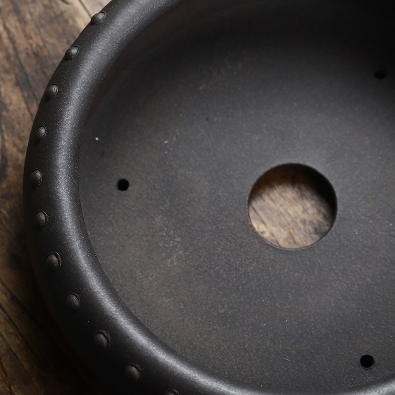 精品紫砂盆景花盆程良正古铜泥鼓钉浅圆形黄杨老桩石榴金弹子古典