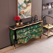 饰玄关柜 复古橄榄祖母绿彩绘实木别墅厅装 新款 法式