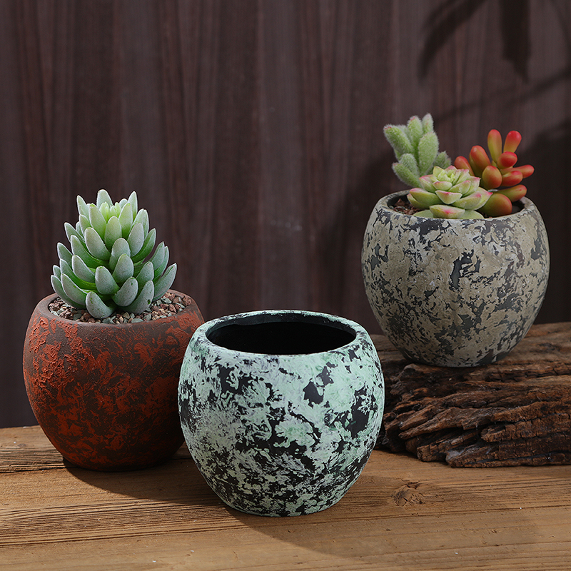 多肉花盆 仿古陶瓷花器 透气个性粗陶盆 复古植物盆 创意陶器陶罐